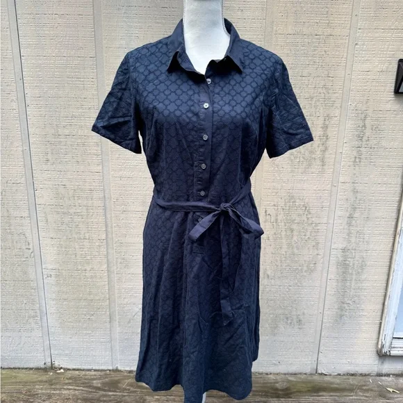 Lands' End | Dresses | Lands End Navy Patterned Midi Dress | Poshmark